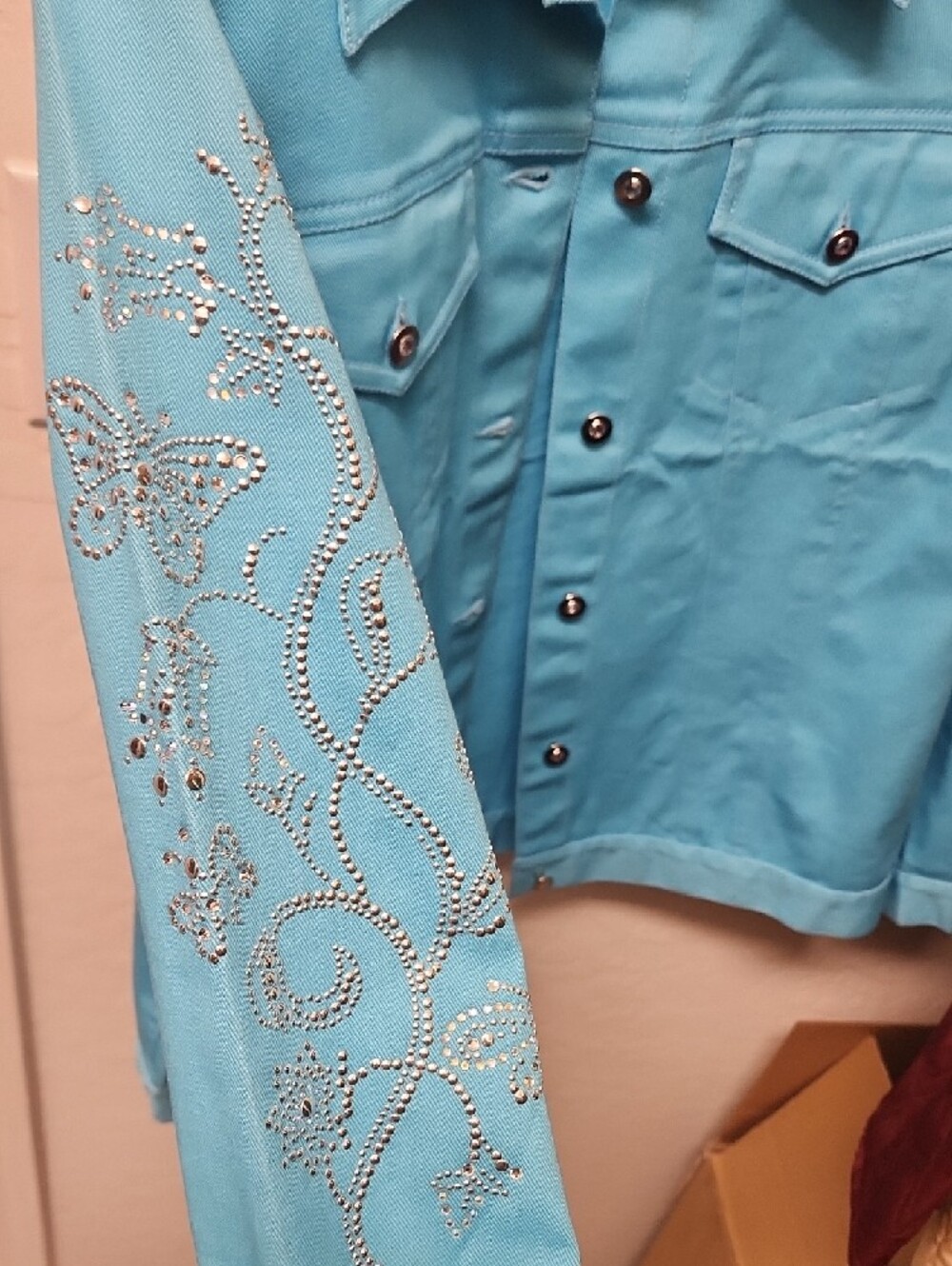 Quacker Factory Turquoise Rhinestone-Trim Jacket - Picture 2 of 2